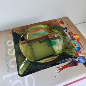 Vintage Mid Century Green Glass Ashtray